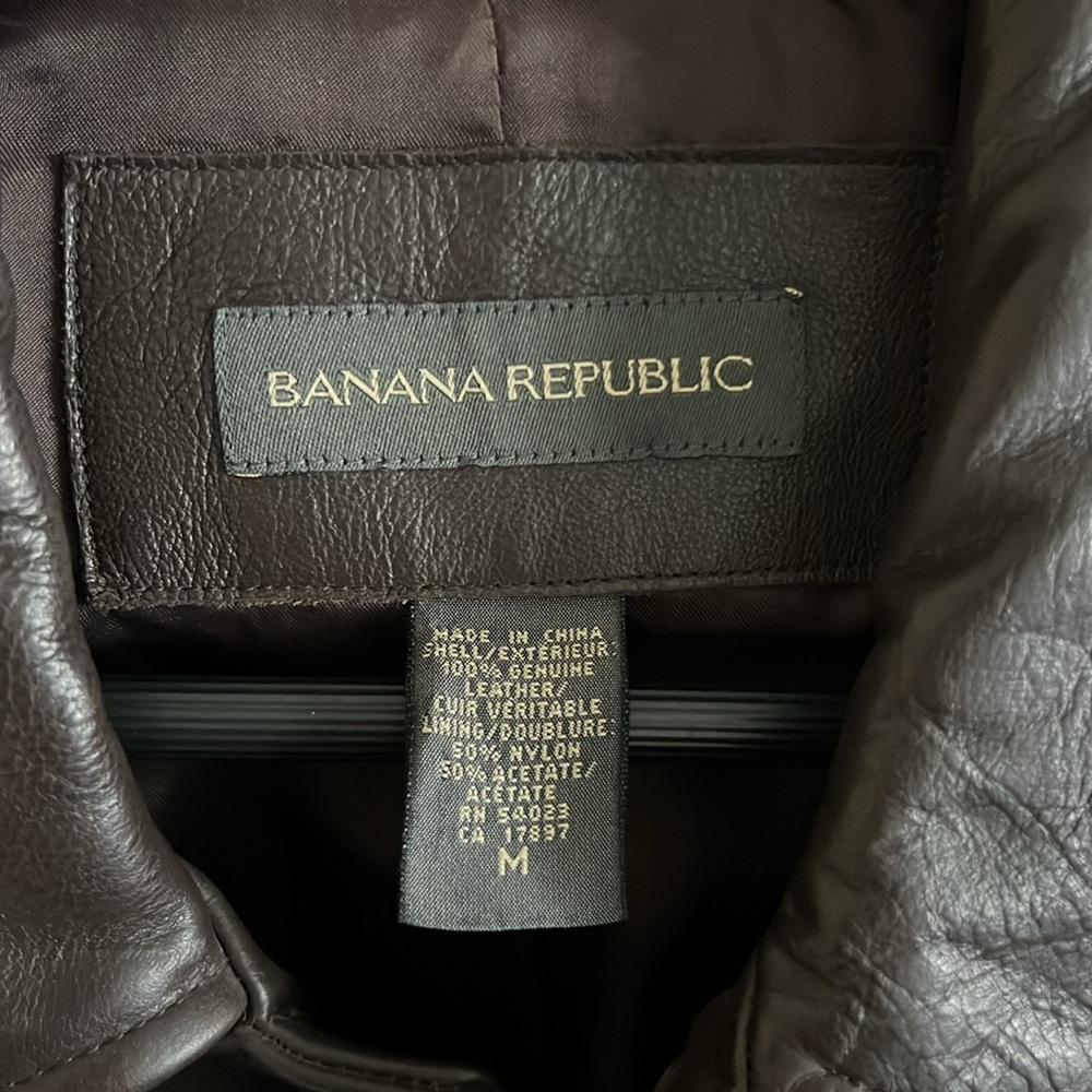Banana Republic Men’s Brown Button Down Leather Long Coat - Picture 6 of 12